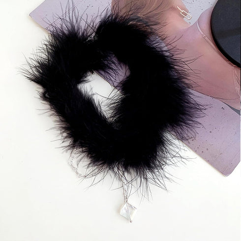 Gothic Natural Feather Collar Necklace,Handmade Plush Choke,Halloween Party Costume Accessories Neck Jewelry for Women and Girls...