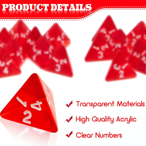 72 Pcs Red D4 Dice Bulk Cone Transparent 4 Sided Dice 0.8 Inch Clear Red Dice Polyhedral Tiny Dice Mini Dice Set Role Playing Dice for Party Table...