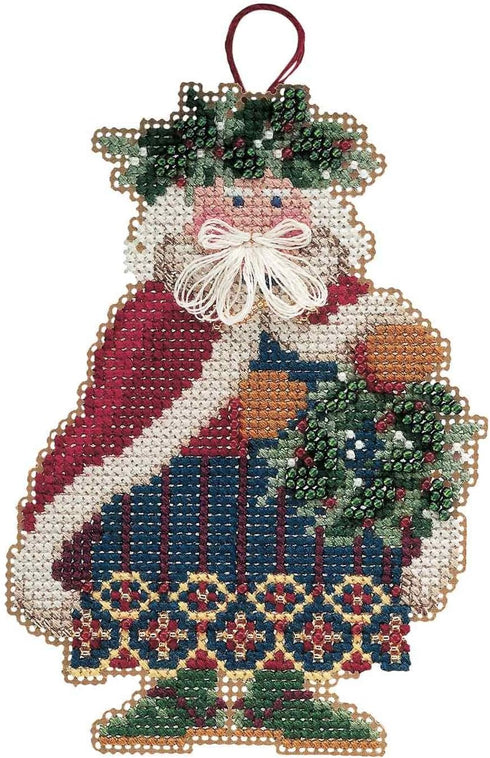 Holly and Ivy Santa Beaded Counted Cross Stitch Ornament Kit Mill Hill 2001 Woodland Santas MHWS9...