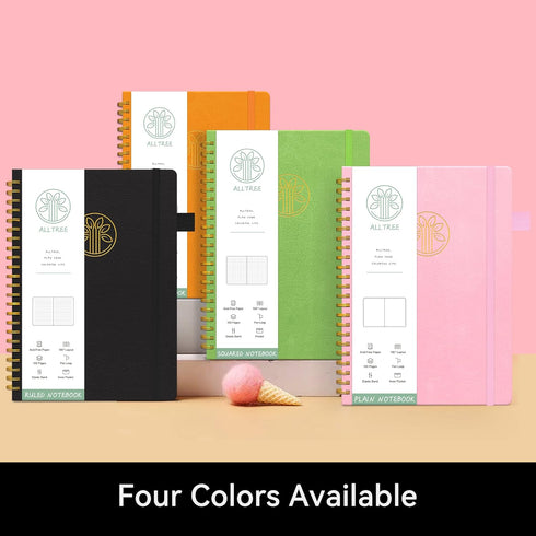 ALLTREE Spiral Dot Grid Notebook Journal Dotted Paper Notebook Hardcover Spiral Notebook Twin Wire Spiral Bound Notebook with Pen Loop Pocket Stic...