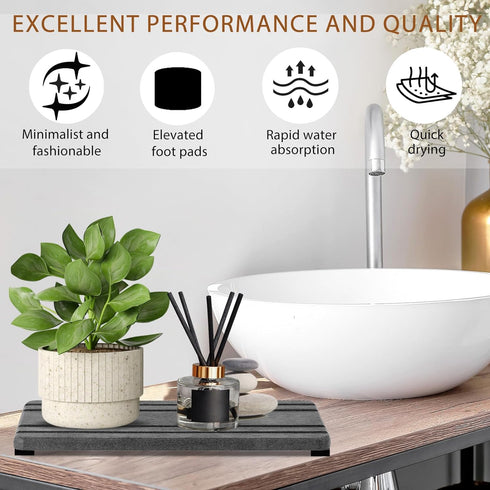 3PCS Water Absorbing Stone Tray, DryingNeat Diatomite Stone Sink Tray, Instant Dry Sink Coasters, Kitchen Sponge Hand Soap Holder, Countertop Fast...