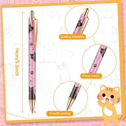 10 Pcs Cat Pens Sparkly Pretty Pens Cute Cat Kawaii Pens for Cat Lovers Fancy Gel Pens Metal Retractable Black Ink Ballpoints for Women Girls Teac...