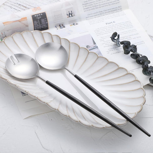 Salad Servers,Spoon and Fork Set 11.41 inch,18/10 Stainless Steel Salad Serving Titanium Plating (black silver)...