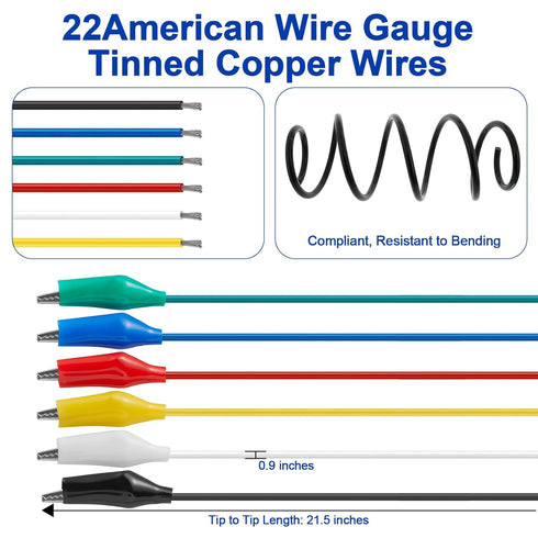 12PCS Alligator Clips Electrical, 6 Clolors Premium Test Leads Set, 22AWG Flexible Copper Wire for Test Probes, 21.5 Inches Jumping Wires are Sold...