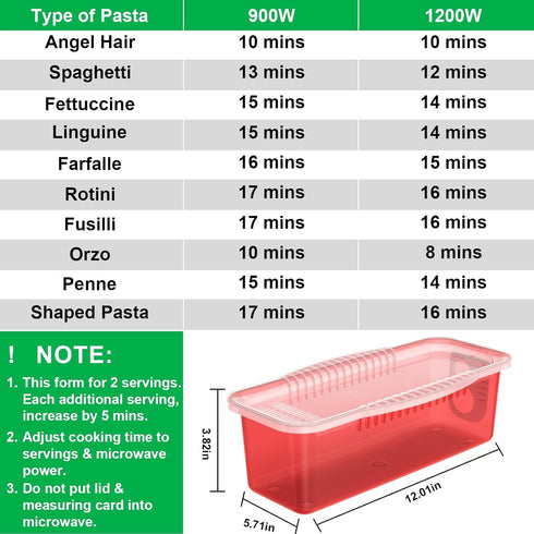 Potahouse® Microwave Pasta Cooker with Strainer Lid, Quick Cooking in 10-15 Min Spaghetti Cooker Microwave Steamer for Dorm Kitchen Offices Colleg...