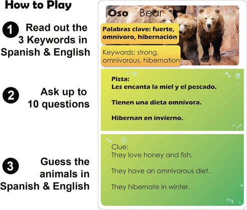 Spanish Animal Guessing Card Games for Kids | Fun Educational Family Activities | Bilingual Stocking Stuffer, Travel Friendly Learning Board Games...