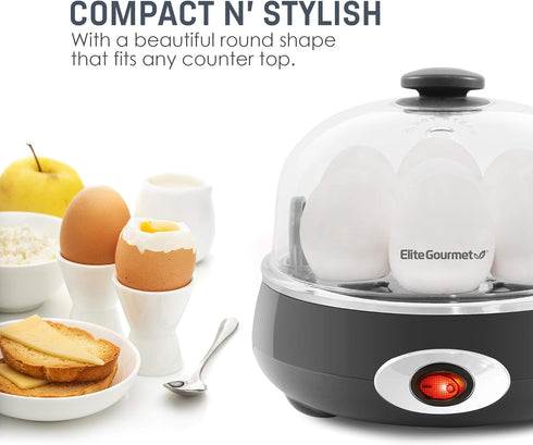 Elite Gourmet EGC007CHC# Rapid Egg Cooker, 7 Easy-To-Peel, Hard, Medium, Soft Boiled Eggs, Poacher, Omelet Maker, Auto Shut-Off, Alarm, 16-Recipe ...