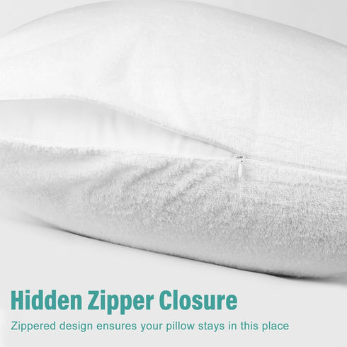 Zippered Pillow Protectors Cover Cases Set of 2 Standard Size 21x27 inch, Soft Terry Cotton Zip Covers with Allergy-Free Sleep for Dorm...