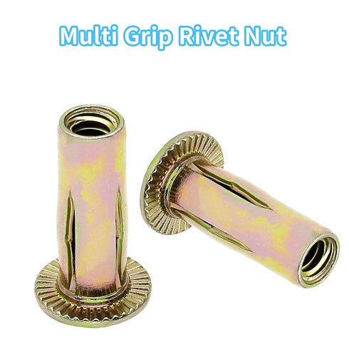 25Pcs Steel Multi Grip Rivet Nuts Pre Bulbed Shank Zinc-Plated Flat Head Threaded Insert Nut Construction Fasteners for Industrial (1/4-20)...