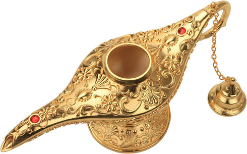 LAUYOO Classic Aladdin Magic Genie Lamp Legend Wishing Light Costume Lamp Metal Carved Arabian Props for Home Tabletop Decoration Party Birthday H...