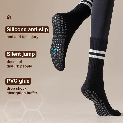 Yoga Pilates Socks with Grips for Women, Non Slip Grips Cotton Socks for Barre, Ballet, Dance, Workouts...