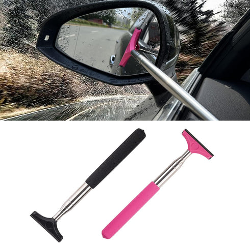 Car Rearview Mirror Wiper 2 Pack Universal Automotive Car Accessories Telescopic Auto Mirror Squeegee Cleaner 98cm Long Handle Portable Car Cleani...