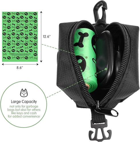 Dog Poop Bag Holder for Leash, Dog Waste Bag Dispenser with 1 Roll of Pet Trash Bags and Carabiner Clip, Soft Portable Doggie Poop Bag Dispenser w...