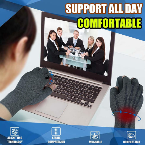 2 Pairs Arthritis Gloves, Compression Gloves for Women Men, Relieve Arthritis, Rheumatoid, Osteoarthritis, Carpal Tunnel Pain, Anti-Slip Fingerles...