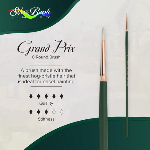 Silver Brush Limited 1000 Grand Prix Round Brush for Oil Paintings, Size 0, Long Handle...
