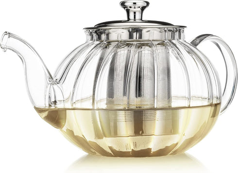 Teabloom Vienna Glass Teapot – Stain-Free Heatproof Glass – Stovetop Safe – Removable Stainless Steel Infuser – Perfect for Loose Leaf Tea – 37 oz...