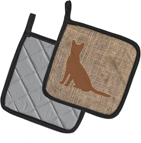 Caroline's Treasures BB1071-BL-BN-PTHD Cat Burlap and Brown BB1071 Pair of Pot Holders Kitchen Heat Resistant Pot Holders Sets Oven Hot Pads for C...