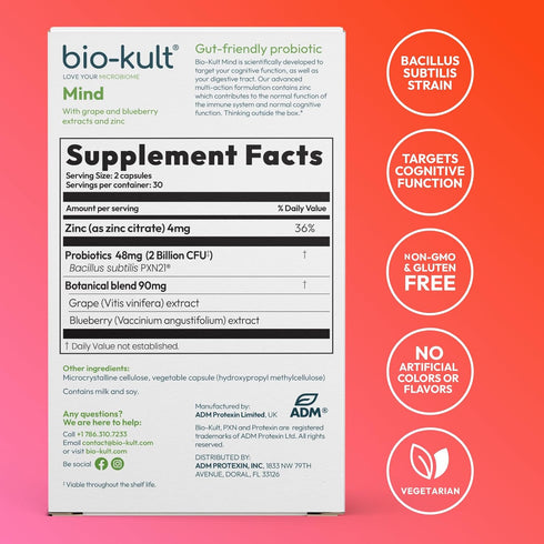 Bio-Kult Mind | Bacillus + Zinc, Grape & Blueberry Extracts | Brain & Gut Support | Cognitive Function | 60 Capsules...