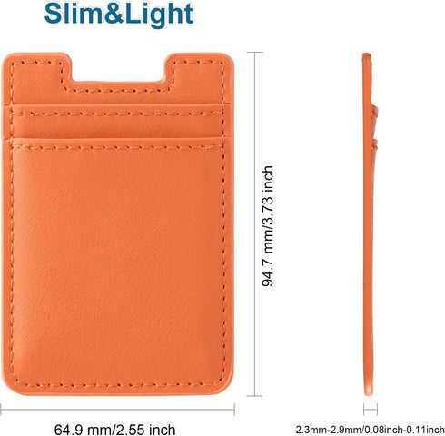 2Pack Phone Wallet,Leather Phone Card Holder Adhesive Stick On Credit Card Pocket for Back of Phone Case iPhone and Android-Orange,Red...