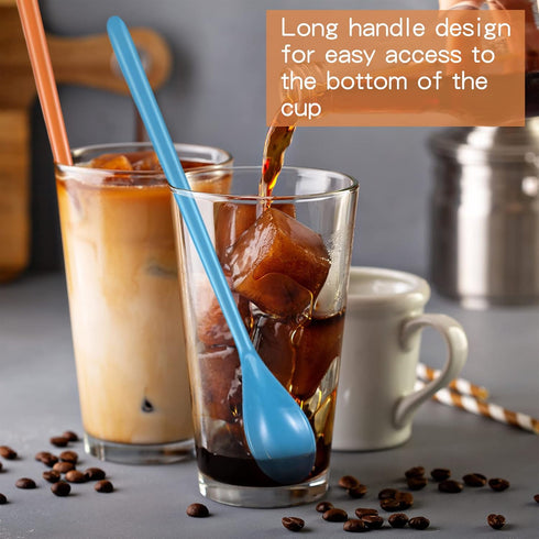 8 Pcs Iced Tea Spoons Long Plastic Ice Handle Spoon Colorful Teaspoons 8.9" Coffee Stirring Spoons Long Handle Spoon Long Teaspoons for Mixing Ice...