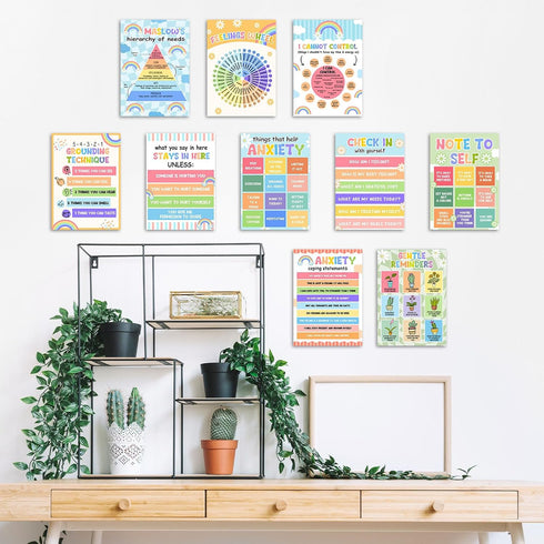BirtDerr 10 Pcs Rainbow Mental Health Posters, Psychological Wall Decor, Therapy Office Decor, Counseling Office Must Haves, School Counselor Supp...