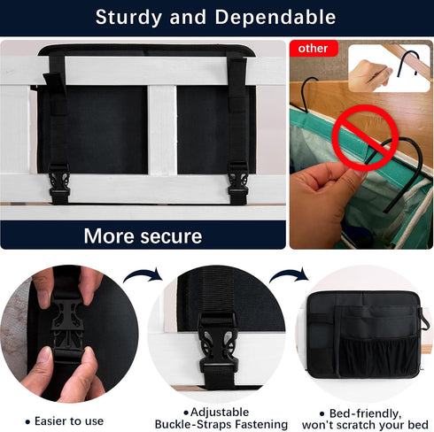 WOMACO Bedside Caddy with Power Strip Pocket, Heavy Duty Bunk Bed Caddy Organizer, Hanging Bed Side Storage Caddy with Powerstrip Holder for Dorm,...