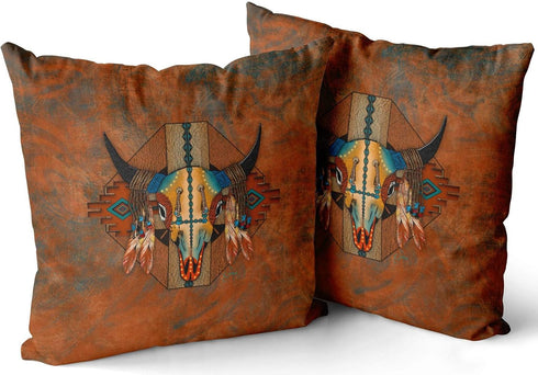 Decorative Throw Pillow Case Cushion Cover Sofa Bedroom Buffalo New Mexico Style Southwestern Bison Pillowcase Double Printed Square 18 x 18 Inch ...