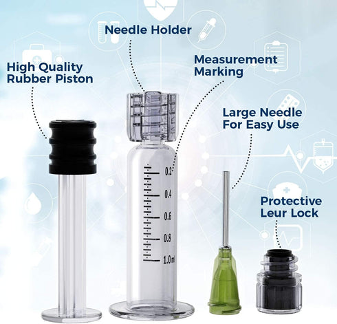 10 Pack Borosilicate Glass Luer Lock Syringe 1ml Capacity Reusable Glass Syringes - Use for Arts and Crafts, Thick Liquids, Oils, Vet, Glue, Lab, ...