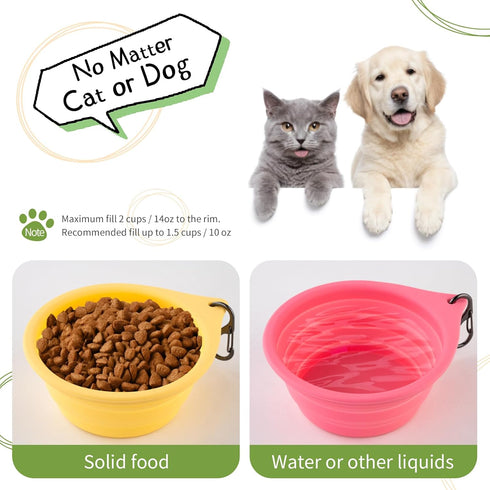 Dog Bowl Travel Collapsible Bowls 2 Pack, Portable Foldable Cats Dogs Water Dish Puppy Bowl (Pink1775 + Yellow1205)...