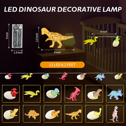 LED Dinosaur String Lights for Bedroom Battery Operated, Perfect for Boys Room, Tent, Garden, Patio, Christmas Tree Decor (12LED Dinosaur Lights)...