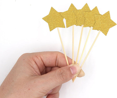 WARMBUY Gold Glitter Cupcake Cake Toppers, Double Sided Stars, 50 Pack...