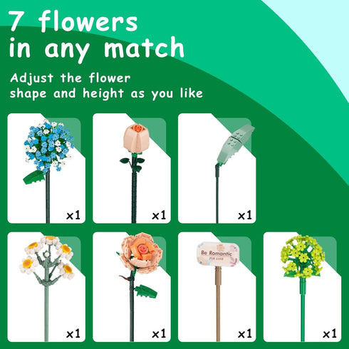 Flower Bouquet Building Kit Set, 680 PCS Artificial Plant Flowers Building Blocks, Creative Botanical Collection Project for DIY Decoration Home, ...