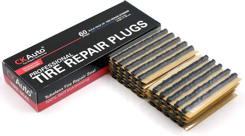 CKAuto 60pcs 4" Black Tire Repair Strings, Automotive Tool Tire Repair Plugs for Tubeless Off-Road Tires Car, Bike, ATV, UTV, Wheelbarrow, Mower...