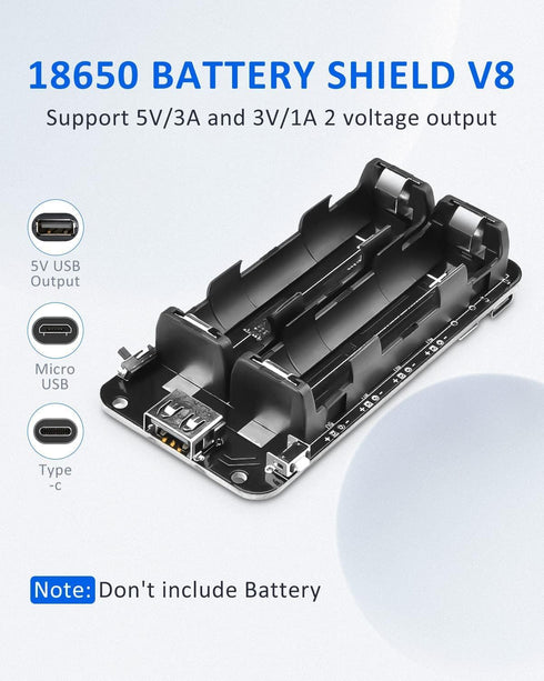 diymore 1865O Battery Holder Double Li-ion V8 Battery Shield Micro USB 5V/3A 3V/1A Power Bank Battery Charging Module for Raspberry Pi and Arduino...