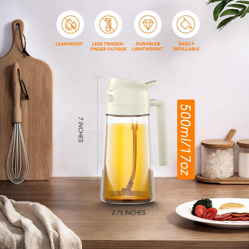 Oil Dispenser for Kitchen, 2 in 1 Olive Oil Dispenser Bottle, 17oz/500ml Glass Oil Dispenser Bottle & Oil Spray Bottle,Oil Sprayer for Cooking, Ki...