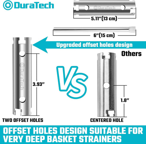 DURATECH Long Reach Basket Strainer Wrench, Universal Sink Strainer Wrench with Sliding Handle, Double End, 1/2" & 3/8"...
