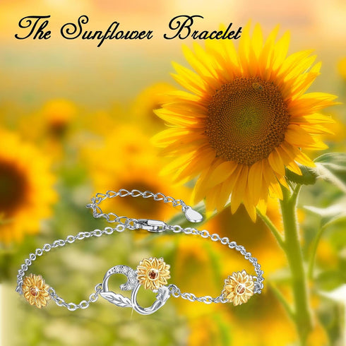Cuoka Sunflower Anklet Bracelet 925 Sterling Silver Sunflower Ankle Jewelry Sunflower Mother Day Gift Summer Jewelry Gift For Women Girlfriend Dau...