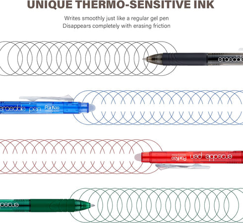 ParKoo Retractable Erasable Gel Pens Clicker Fine Point 0.7 mm, No Need for White Out, 6 Black/6 Blue Ink for Completing Sudoku and Crossword Puzz...