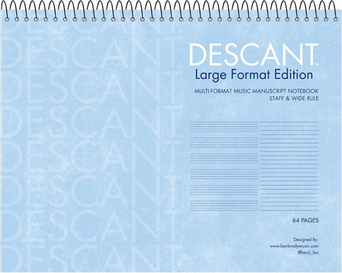 ROARING SPRING Descant Spiral Music Notebook, Unique Staff & Wide Ruled Multi-Format Manuscript, 11" x 8.5" 64 Pages, Top Bound, Heavy 20lb White ...