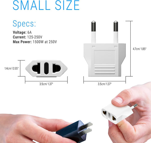 European Plug Adapter, Unidapt US to Europe Plug Adapter, 8 Pack European Type C Plug Adapters, 110V to 220V Wall Outlet, Travel Power Adaptor for...