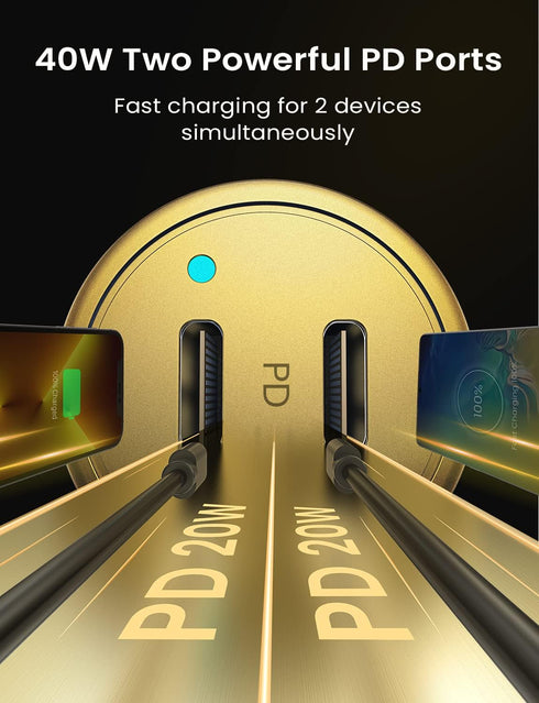 40W Car Charger Mini USB C Car Charger Fast Charging, PD 3.0 Dual Port Cigarette Lighter USB Charger, All Metal Car Charger USB C Compatible with ...