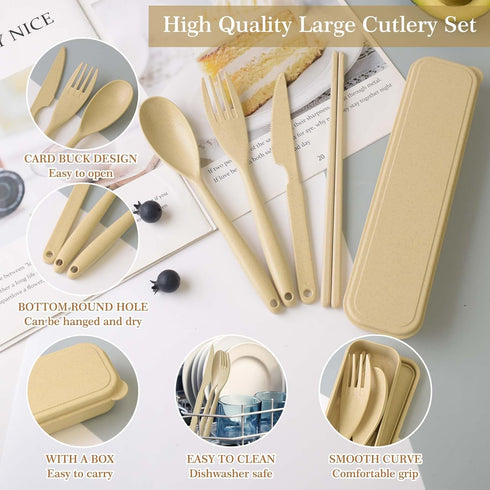 Large Travel Utensils with Case, Reusable Utensils Portable Travel Cutlery Set for Lunch School Picnic Camping or Daily Use...