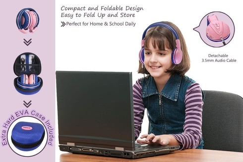 SIMOLIO Kids Wireless Headphones Girls with Volume Limited, Bluetooth Headphones with Microphone, Foldable and Adjustable, Stereo Wireless Over-Ea...