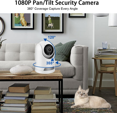 Indoor Security Camera 1080P, Pet Camera with Phone App, 2.4G WiFi Cameras for Home Security, Dog/Baby Monitor with Pan Tilt, 2-Way Talk, Human De...