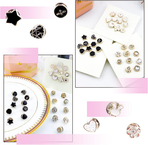 Women Shirt Brooch Buttons, LEEFONE 30 PCS Mini Cover up Button Pins, Cute Enamel Lapel Pin Set, Cardigan Collar Safety Brooch Buttons for Women C...
