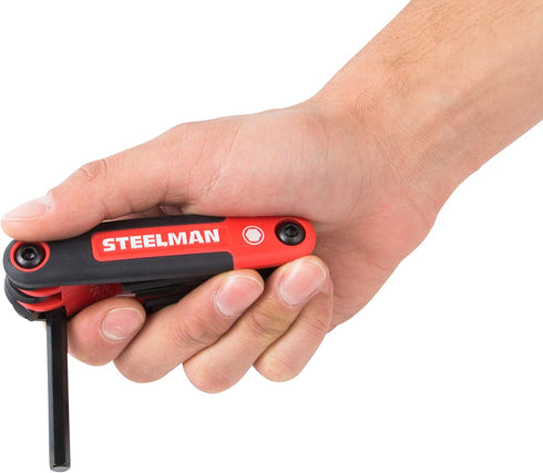 Steelman Portable Folding Hex Key Wrench Multi-Tool Standard (SAE), Set Includes 5/64, 3/32, 7/64, 1/8, 9/64, 5/32, 3/16, 7/32, 1/4-Inch, Chamfere...