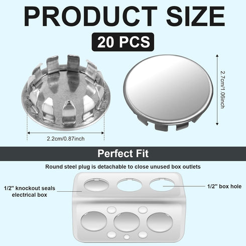 20pcs Seal Electrical Box Knockout, Removable Electrical Box Knockout Round Electrical Panel Knockout Plugs Stainless Steel Knockout Seal for Cond...