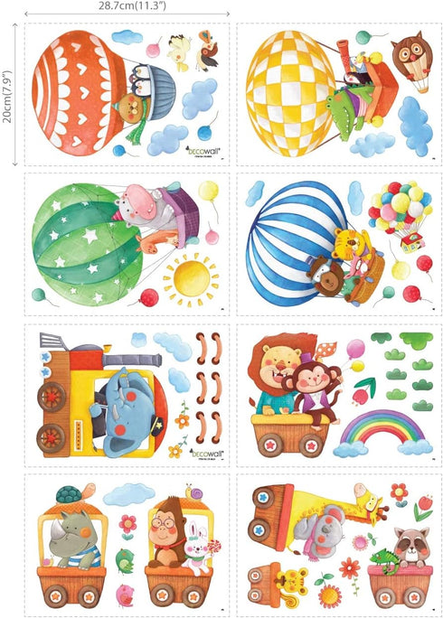 DECOWALL DA4-1406 Animal Train and Hot Air Balloons Kids Wall Stickers Wall Decals Peel and Stick Removable Wall Stickers for Kids Nursery Bedroom...