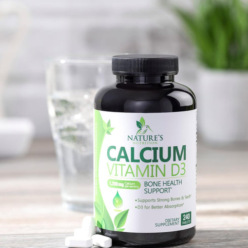 Calcium 1200 mg Plus Vitamin D3, Bone Health & Immune Support - Nature's Calcium Supplement with Extra Strength Vitamin D for Extra Strength Carbo...