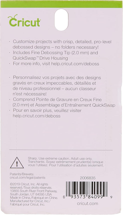 Cricut Fine Debossing Tip + QuickSwap Housing, Tip with Rolling Debossing Ball, Deboss Designs on Thick Foil, Cardstock & More, for Personalized C...